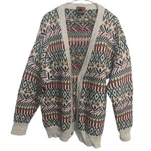 Vintage Boston Traders Cardigan Pure Wool Button Up Thick Knit Sweater